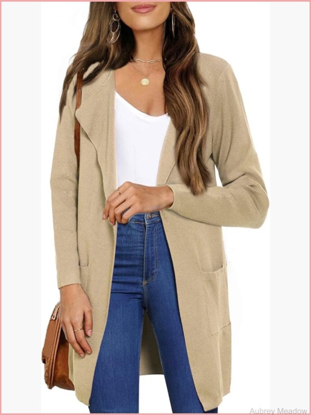 Long Sleeve Lapel Open Front Long Cardigan Sweater for Women Fall Winter